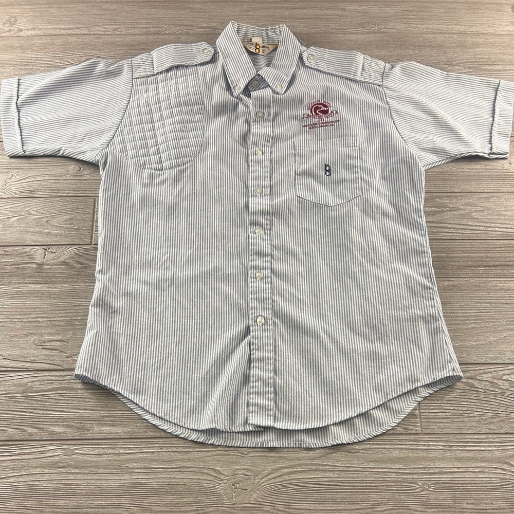 Bob Allen Ducks Unlimited Shooting Shirt XL Blue White Stripe Vintage 1996 USA